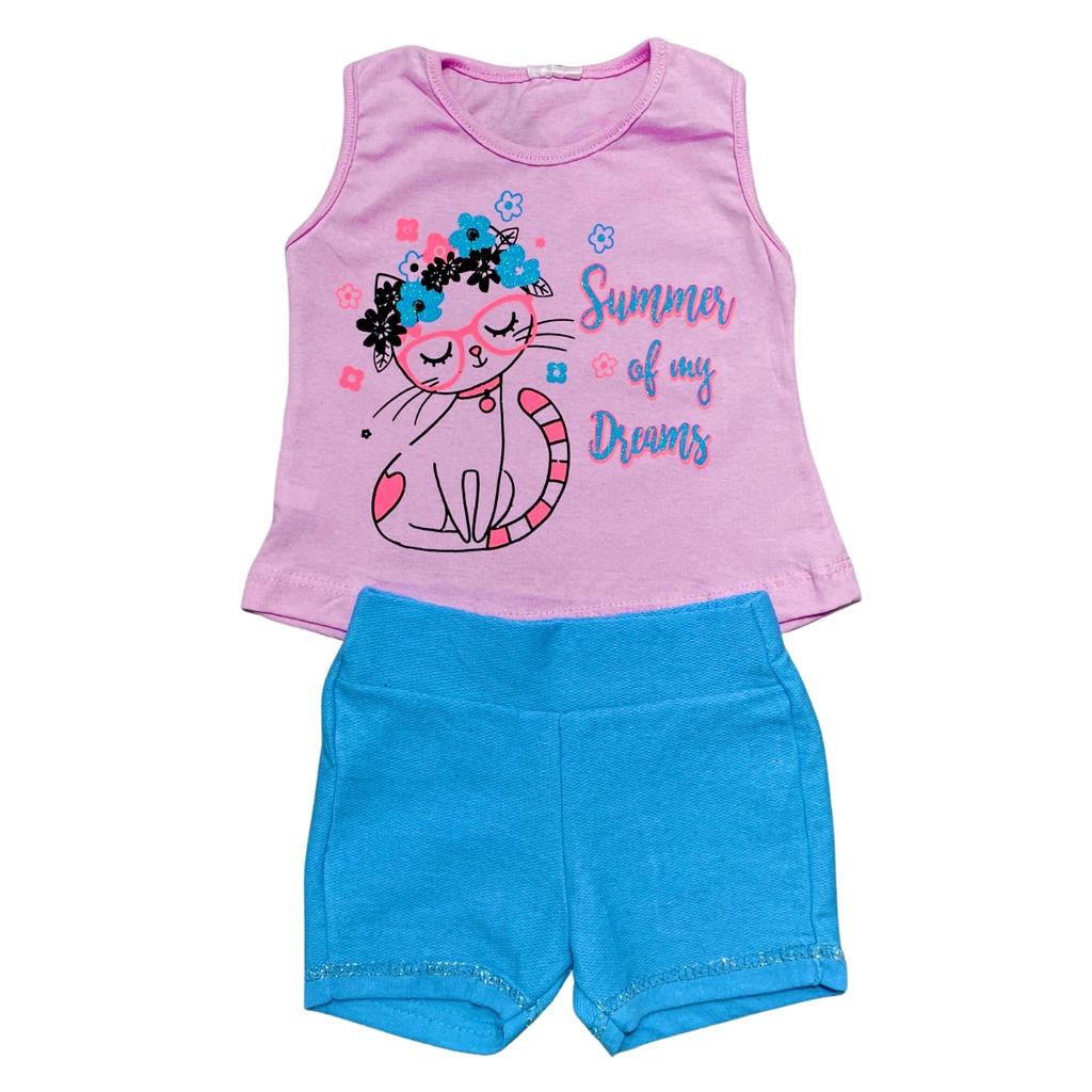 Conjunto bebe feminino blusa estampada e short moletinho PMG
