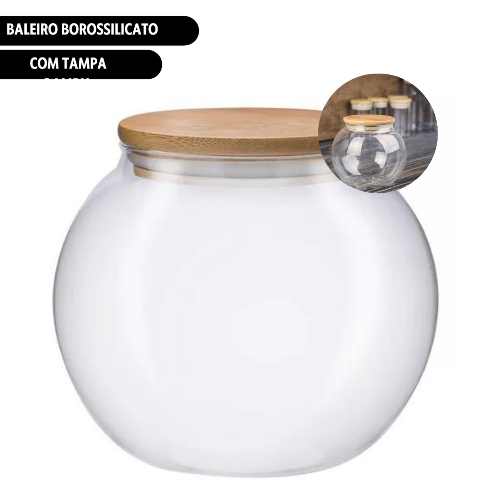 Baleiro Hermético Borosilicato 1,4 litros Tampa Bambu Tuut Vitrizi