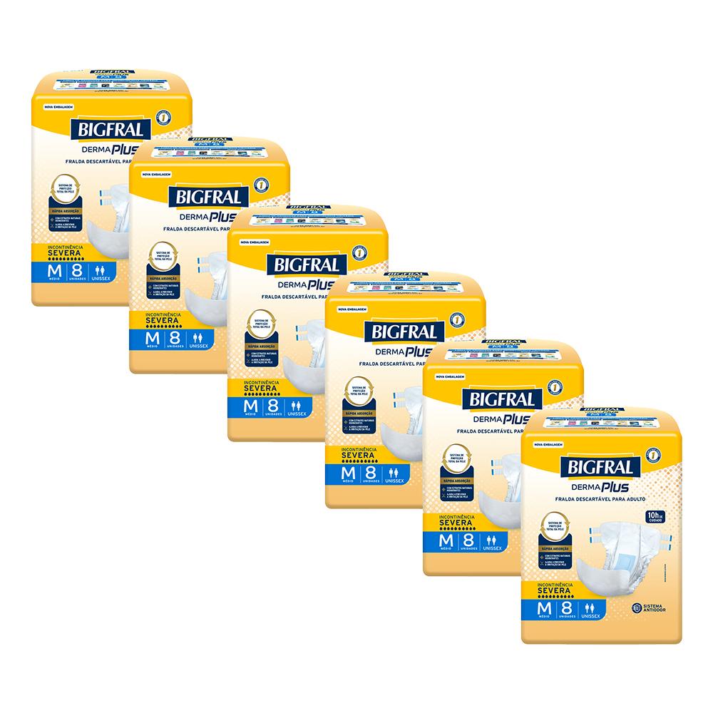 Kit 6 Fraldas Geriátricas Bigfral Derma Plus M com 8un cada - Health