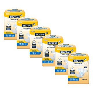 Kit 6 Fraldas Geriátricas Bigfral Derma Plus M com 8un cada