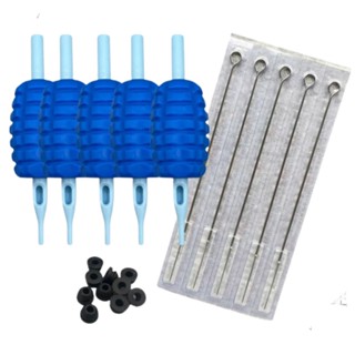 Kit 5 biqueiras 32mm + 5 agulhas tatuagem - várias medidas