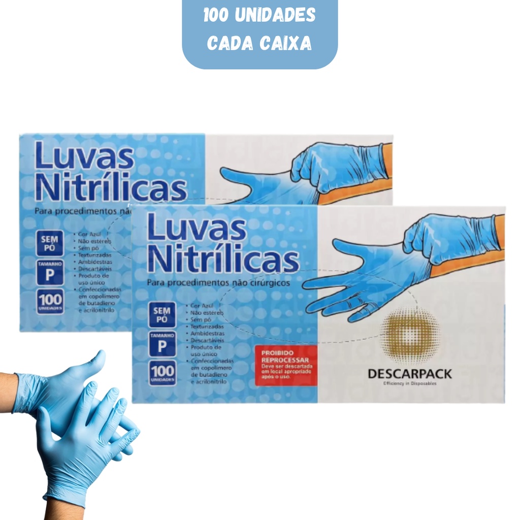 Kit de Luva Nitrílica Azul Descarpack com 100 Unidades em Oferta na Shopee