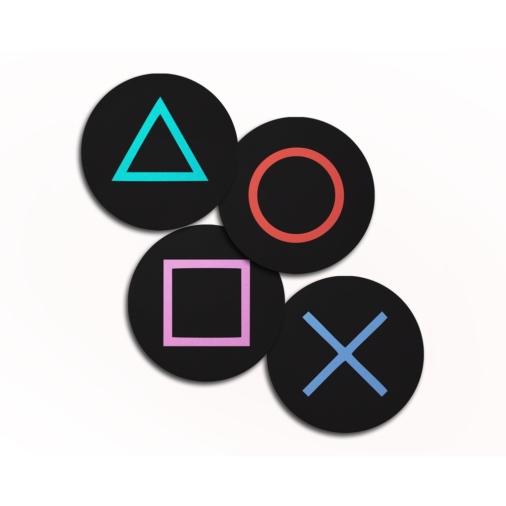 kit 4 Porta Copo Bolacha Playstation Controle Botões PS2 PS3 PS4 Antiderrapante Game Jogo Geek Nerd