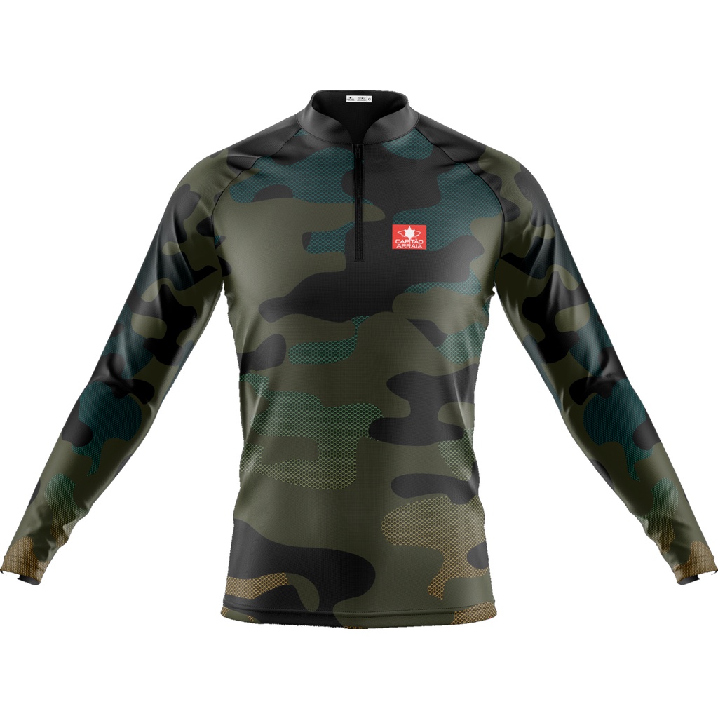 Camisa de Pesca Homem Camuflada, Blusa Pescaria Masculina, Camisa de Pesca Capitão, Blusa de Pesca