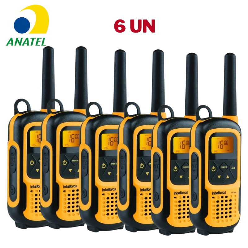 6x Rádio Comunicador PROVA D'água INTELBRAS RC4102 - Walkie Talkie HT