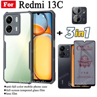 3 Em 1 Redmi 13C 13 C Caixa De Telefone À Prova De Choque Para Nota 12 Pro 12S 12 4G 5G 12C 10C Vidro Temperado Mate Cerâmico Anti-Espionagem