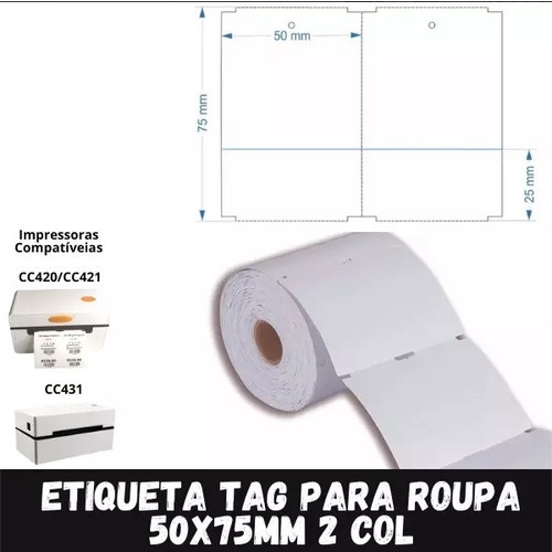 Tag Para Roupa - Térmica Não Usa Ribbon 50x75 - Duplo em Oferta na Shopee