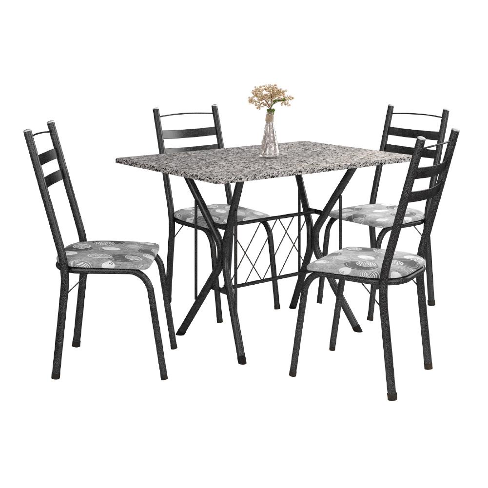 Conjunto De Mesa Itália New Com 4 Cadeiras 1,00m Artefamol Dark/Granito - Home & Living