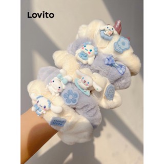 Lovito Laços De Cabelo Felpudos Fofos De Desenho Animado Para Mulheres LFA08218 (Branco Cinzento)