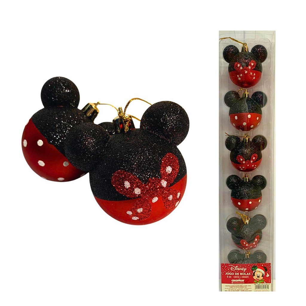 12 Bolinhas de Natal Vermelhas Mickey e Minnie pra Arvore Disney