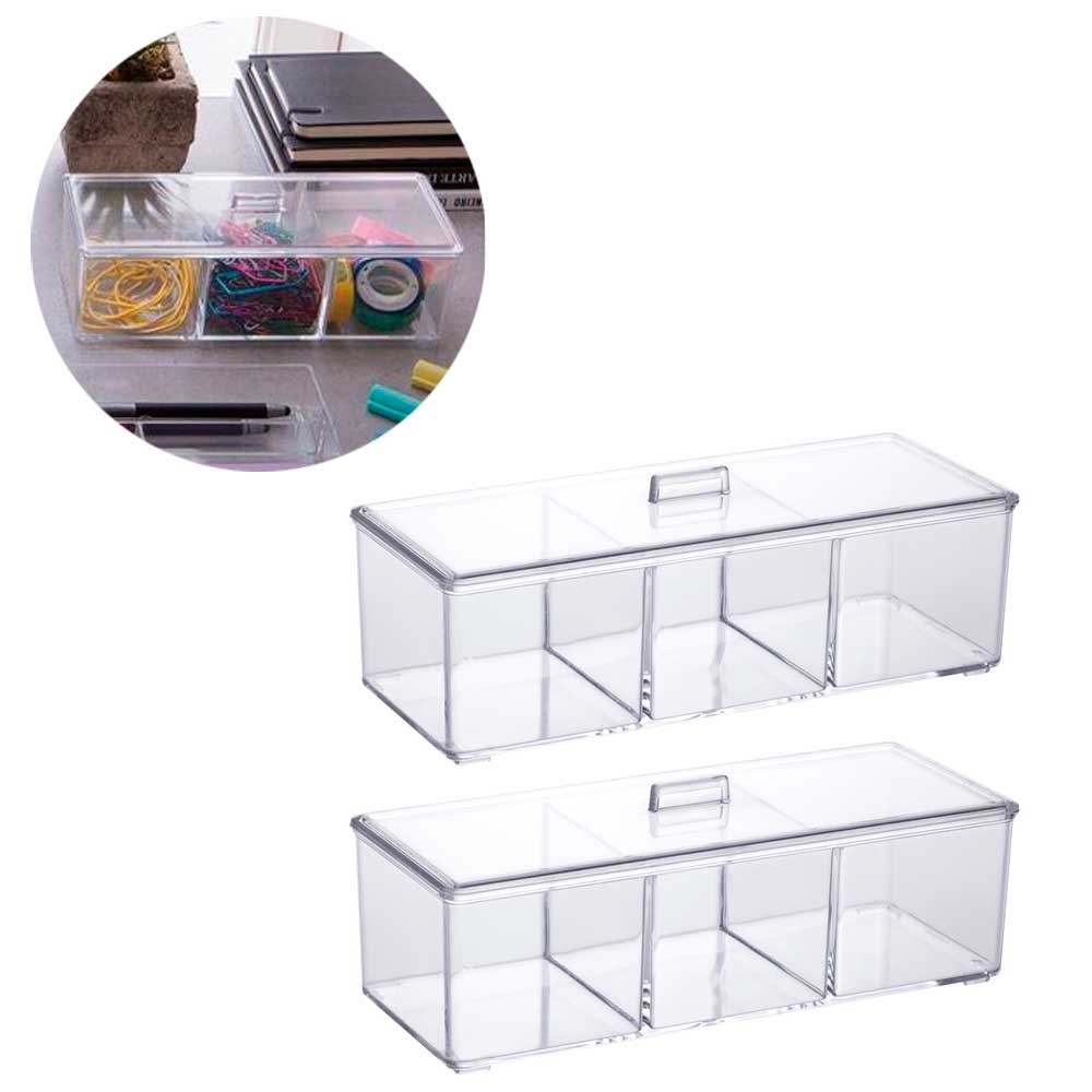 2 Organizadores Acrílico Divisória Porta Maquiagem Cosmético algodão cotonete banheiro lavabo closet quarto penteadeira