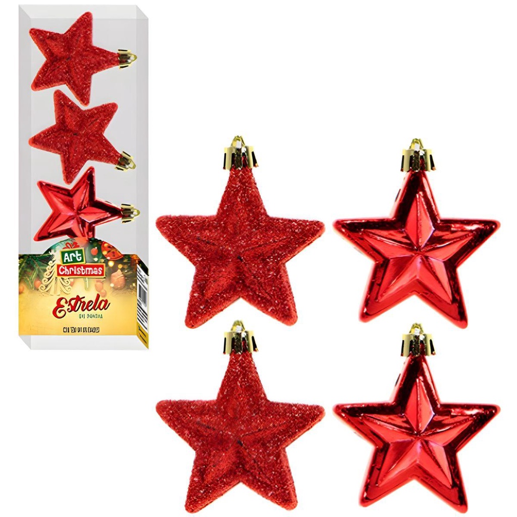Decoração Arvore de Natal 4 Lindas Estrelas Natalinas Vermelhas em Oferta na Shopee