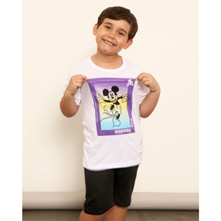 Camiseta Infantil Menino Disney Mickey com Estampa Manga Curta Gola Careca Branca
