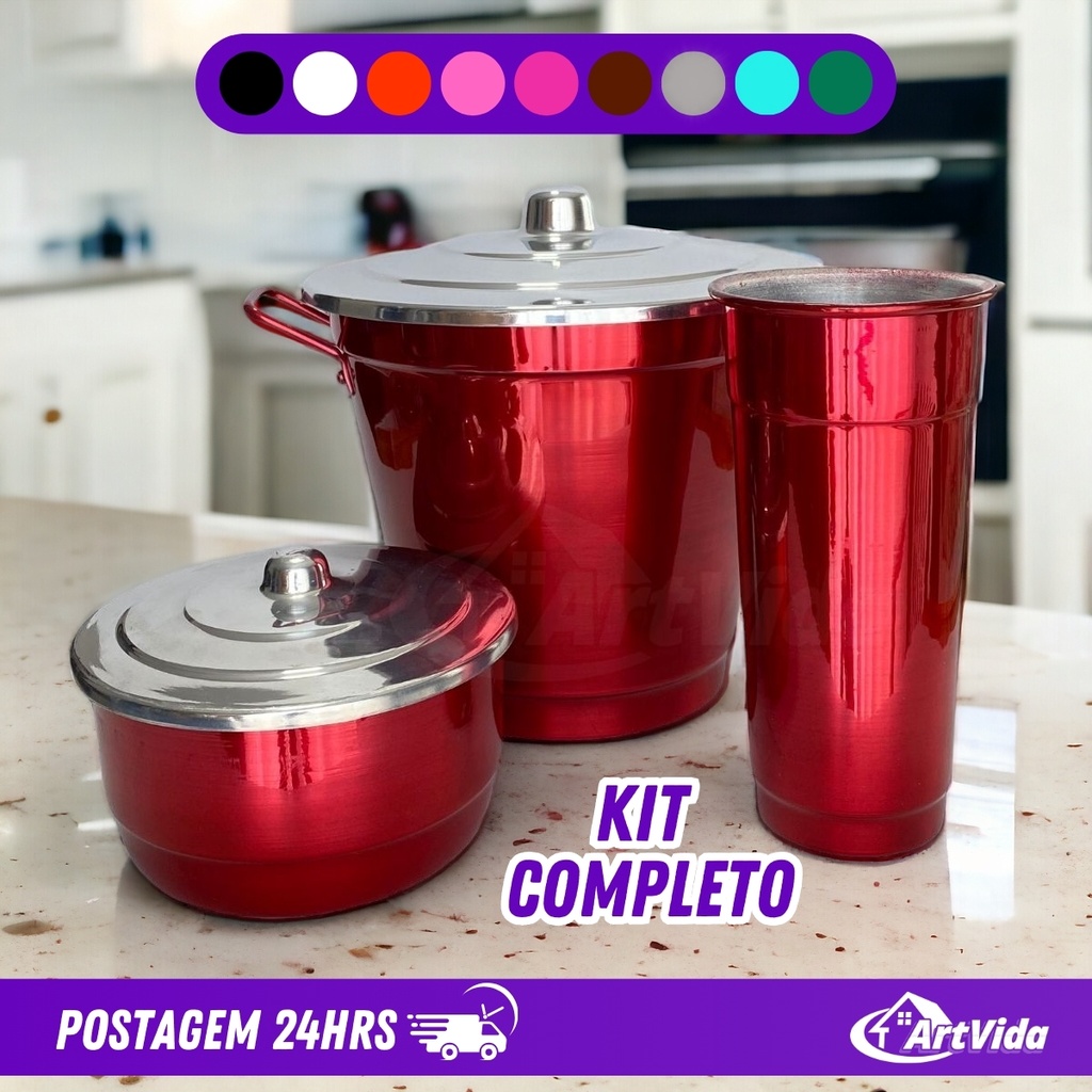 Kit de Pia Aluminio 3 Peças Lixo Porta Detergente Porta Sabão Vermelho Rosa Preto Branco  - ArtVida em Oferta na Shopee
