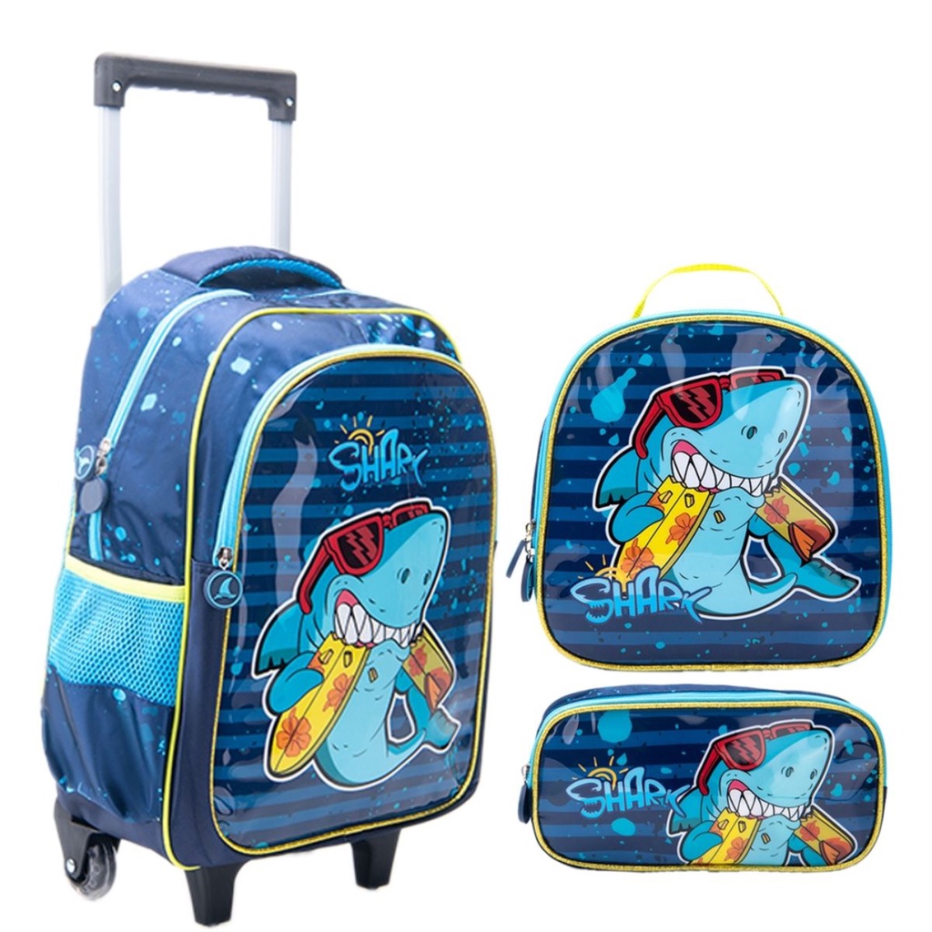 Kit Mochila Escolar Infantil de Rodinhas Menina Bolsa Resistente Impermeável Com Lancheira e Estojo