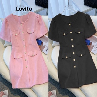 Lovito Vestido Elegante Com Bolso Frontal E Botão Liso Para Mulheres LNE27232 (Rosa)