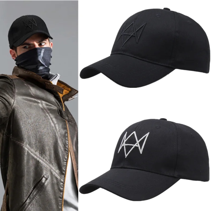 Game Watch Dogs Baseball Cap Cosplay 3D Bone Embroidery Cotton Sun Hat Unisex Outdoor Sports Costume Prop Accessories em Oferta na Shopee