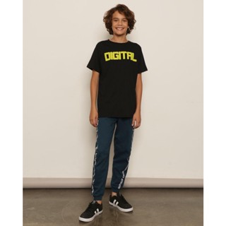 Calça Moletom Juvenil Jogger Com Estampa e Recortes Sortidos Azul