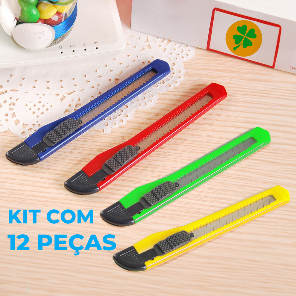 Estilete Pequeno Kit Com 12 Unidades Pequeno 9mm colorido
