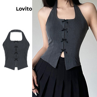 Lovito Regata Casual Com Laço Liso Para Mulheres LNL41026