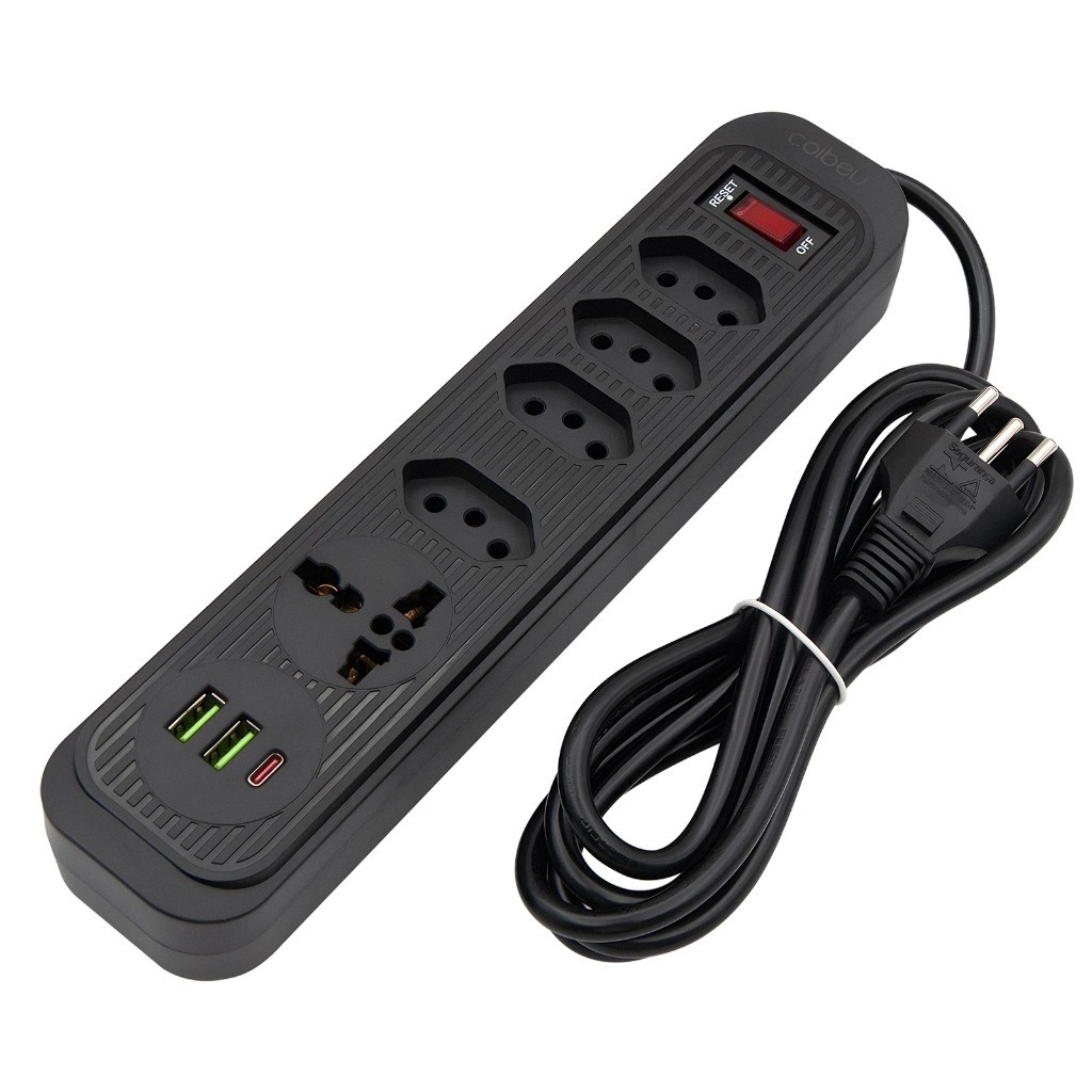 COIBEU Extensão Filtro de Linha 2m 10A Com 4 tomadas de energia 1 Tomada universal 2 USB 1 Tipo-C Bivolt Power 2500W em Oferta na Shopee