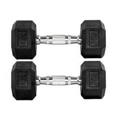 Par Halteres 5kg + 5kg Dumbbell Sextavado Emborrachado Pegada Cromada Gallant (GDB05F3B-PT)