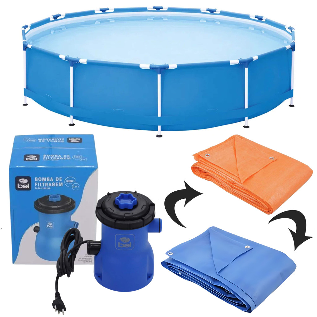 Kit Piscina Estruturada PVC 5000 Litros + Lona + Bomba Filtragem Escolha Voltagem em Oferta na Shopee