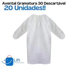 Kit 20 Aventais Descartável Gramatura 30 TNT Manga Longa Jaleco Branco Cirurgico G30 Capote