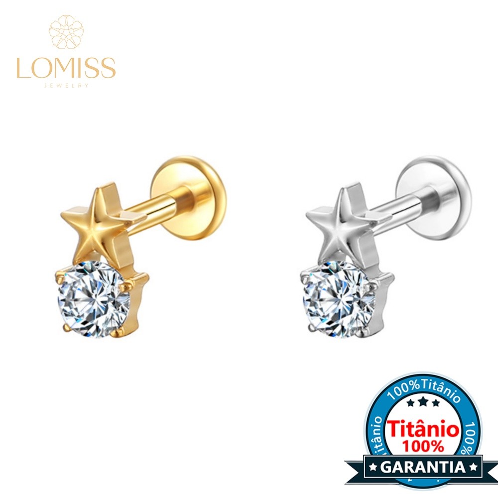 Lomiss Piercing Helix Tragus Conch Labret Titânio Estrela Zircônia