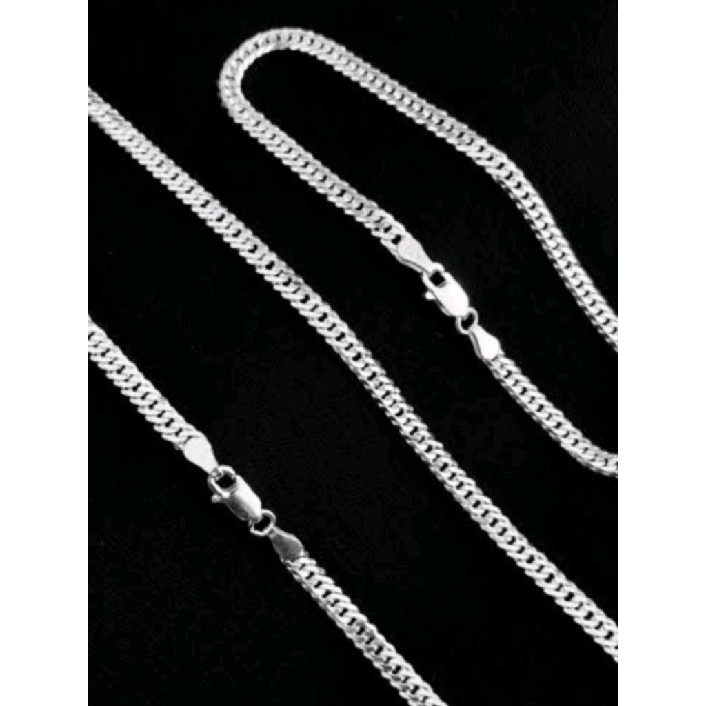 Corrente E Pulseira 4mm Banhado Prata 925 Masculina 60cm Top