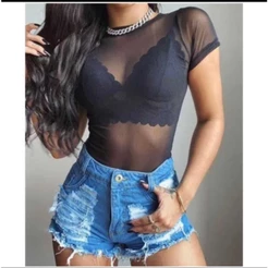 BODY TULE PRETO SEXY COM MANGA CURTA 01