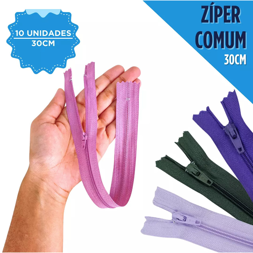 Ziper Comum Nylon Fino - 30cm - Nº3 - Pct C/10 Unidades