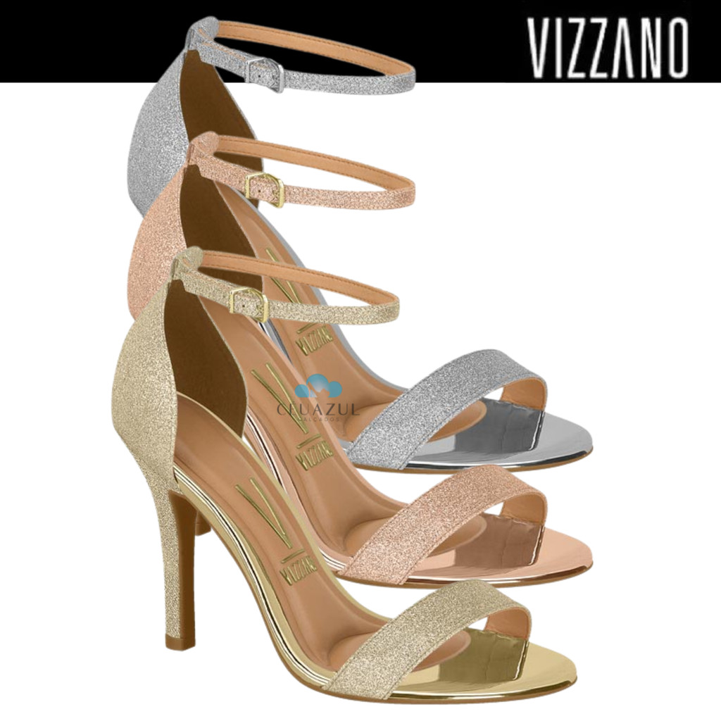 Sandália Feminina Vizzano Tira Única Salto Alto Fino Festa Glitter Conforto em Oferta na Shopee