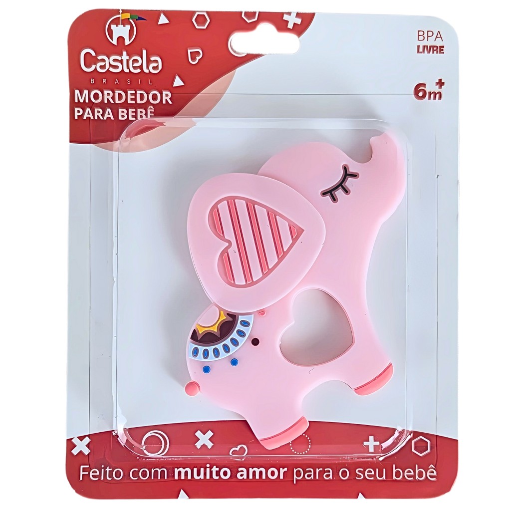Mordedor Massageador de Gengivas Macio Elefante Rosa Livre Bpa Infantil Castela em Oferta na Shopee