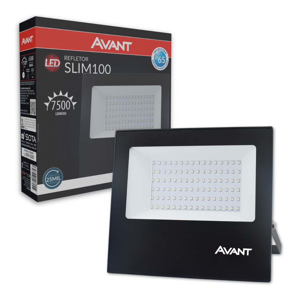 Refletor Led 100w Holofote Prova D'água Resistente Ip65 Preto Alumínio Bivolt 110/220v Avant em Oferta na Shopee