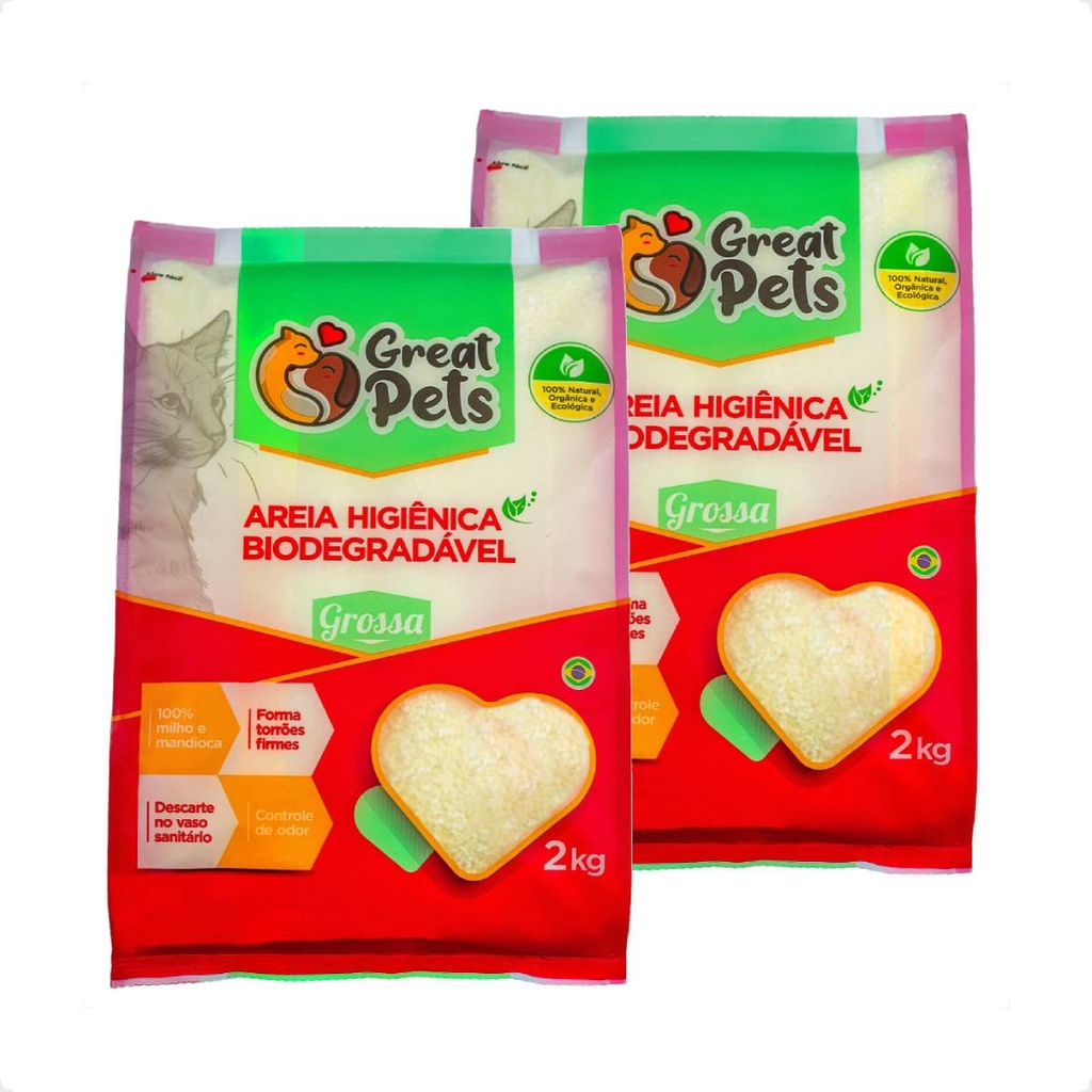 Kit 2 Areia Biodegradável Grossa Great Pets para Gatos - 2 Kg