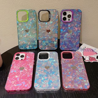 Caixa Protetora À Prova De Choque Para iPhone 11 14 13 Pro Max 12Pro Padrão De Concha Colorida Com Coração De Amor Galvanizado TPU Soft Capa