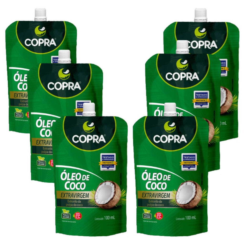 Kit 6 Copra Oleo de Coco Extra Virgem Stand Pouch 100ml