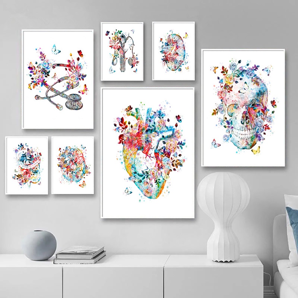 Quadro Decorativo Flor órgão corpo humano anatomia arte pintura, flores, colorido