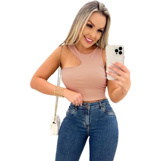 Cropped Blusinha Feminina Regata Mula Manca Vazado Verão