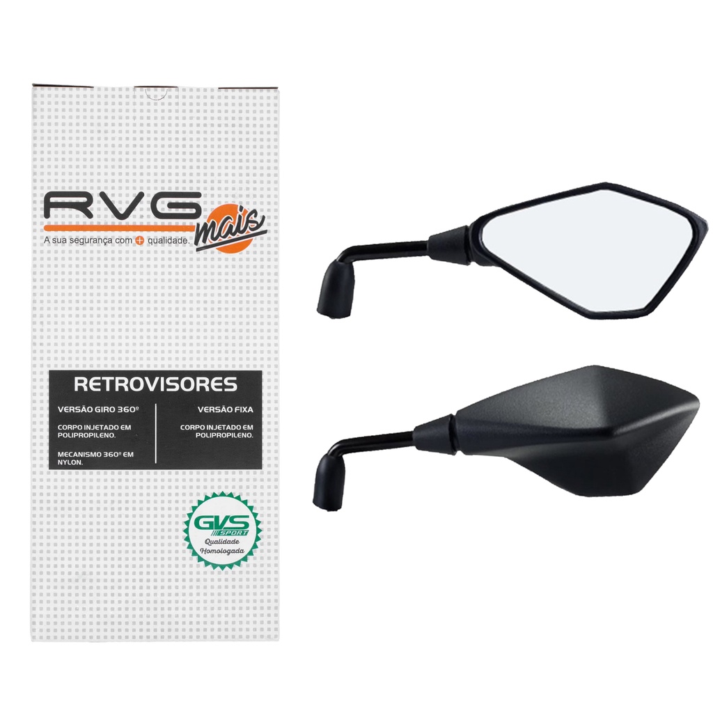 Par Retrovisor Gvs Z400 Ybr 125 Fazer 150 Lander 250 Tenere 250 Xt 660 Haste Longa 90° Lente Plana