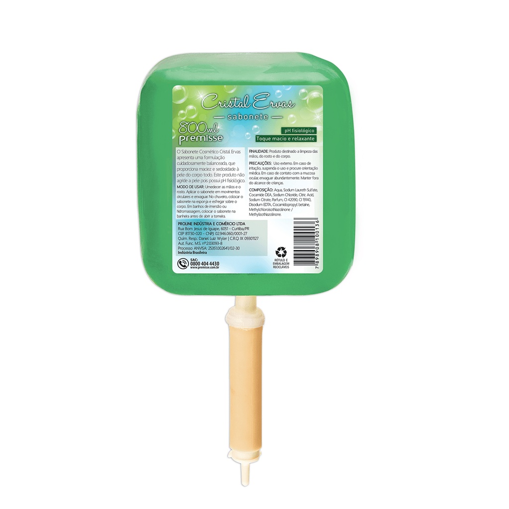 Sabonete Líquido Refil Cristal Ervas 800ml Premisse - Beauty