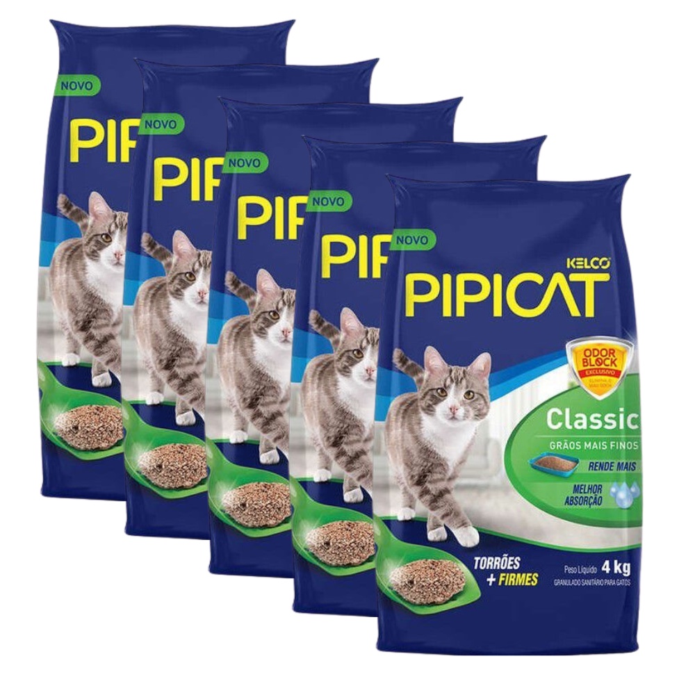 Kit 5 Areias Sanitárias Para Gatos Kelco Pipicat Classic 4kg