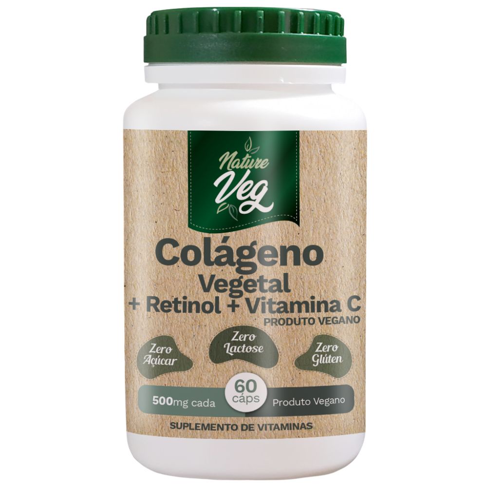 Colágeno Vegetal + Retinol + Vitamina C (Produto Vegano) 60 Cápsulas 500mg - Saúde capilar!