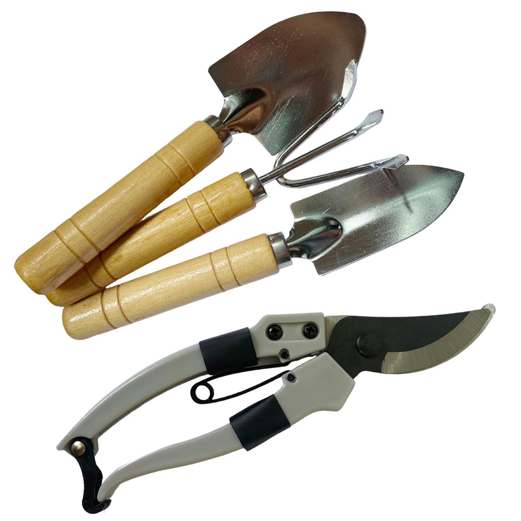 Tesoura de Poda + Kit Ferramentas Jardinagem 3 peças