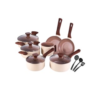 Conjunto 10 Pçs Mimo Style Crema Fogão Gás Indução Panela Caçarola Frigideira Leiteira 3 Utensilios