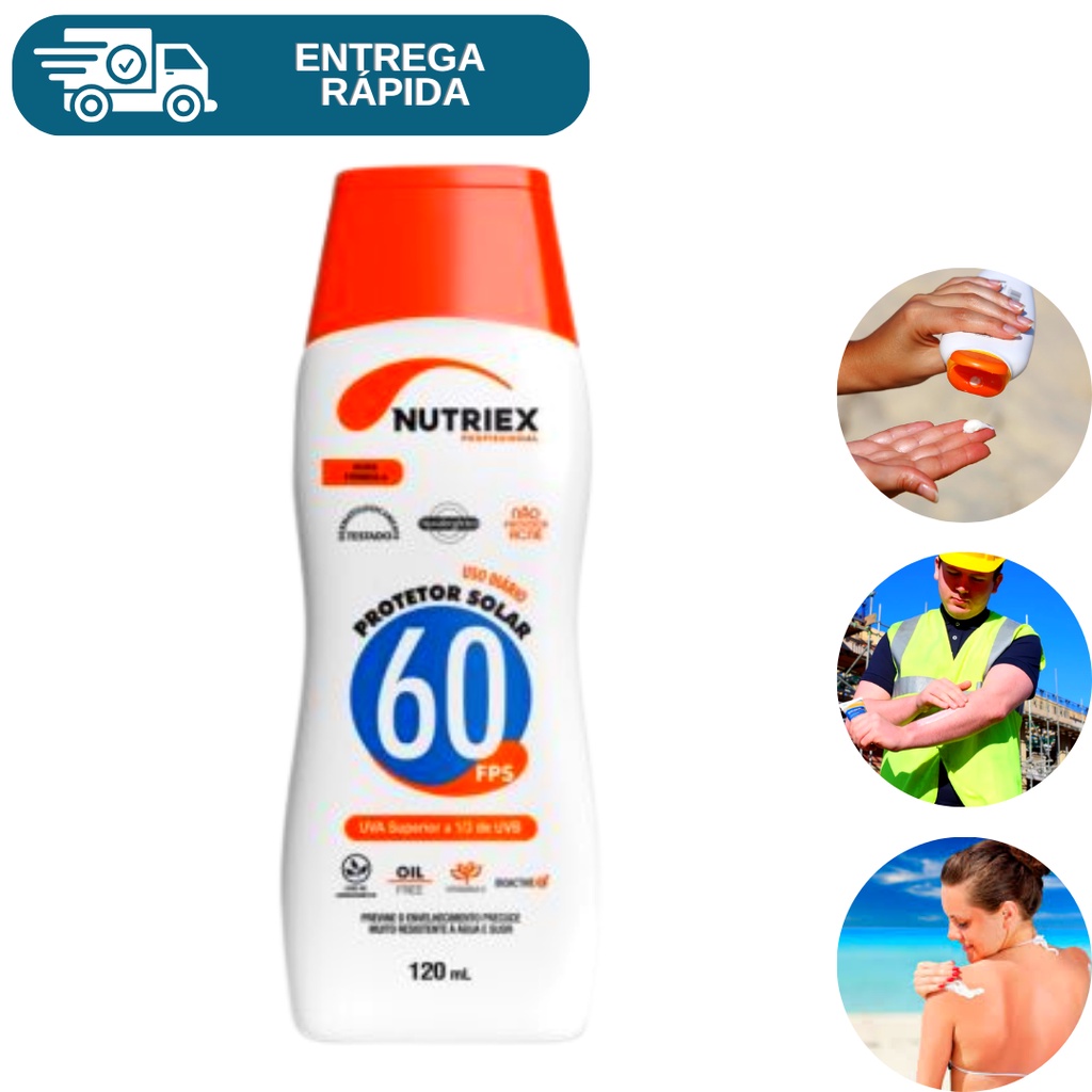 Protetor Solar Fps 60 120ml Nutriex 1/3 UVA UVB Bloqueador Solar Fator 60 Proteção Raios Solares e Ultravioleta Sol