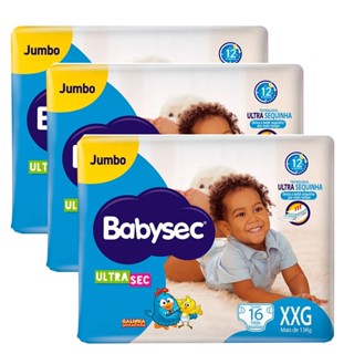 Kit 3 Fraldas Descartável Babysec Ultra Sec Jumbo XXG - 48 Tiras