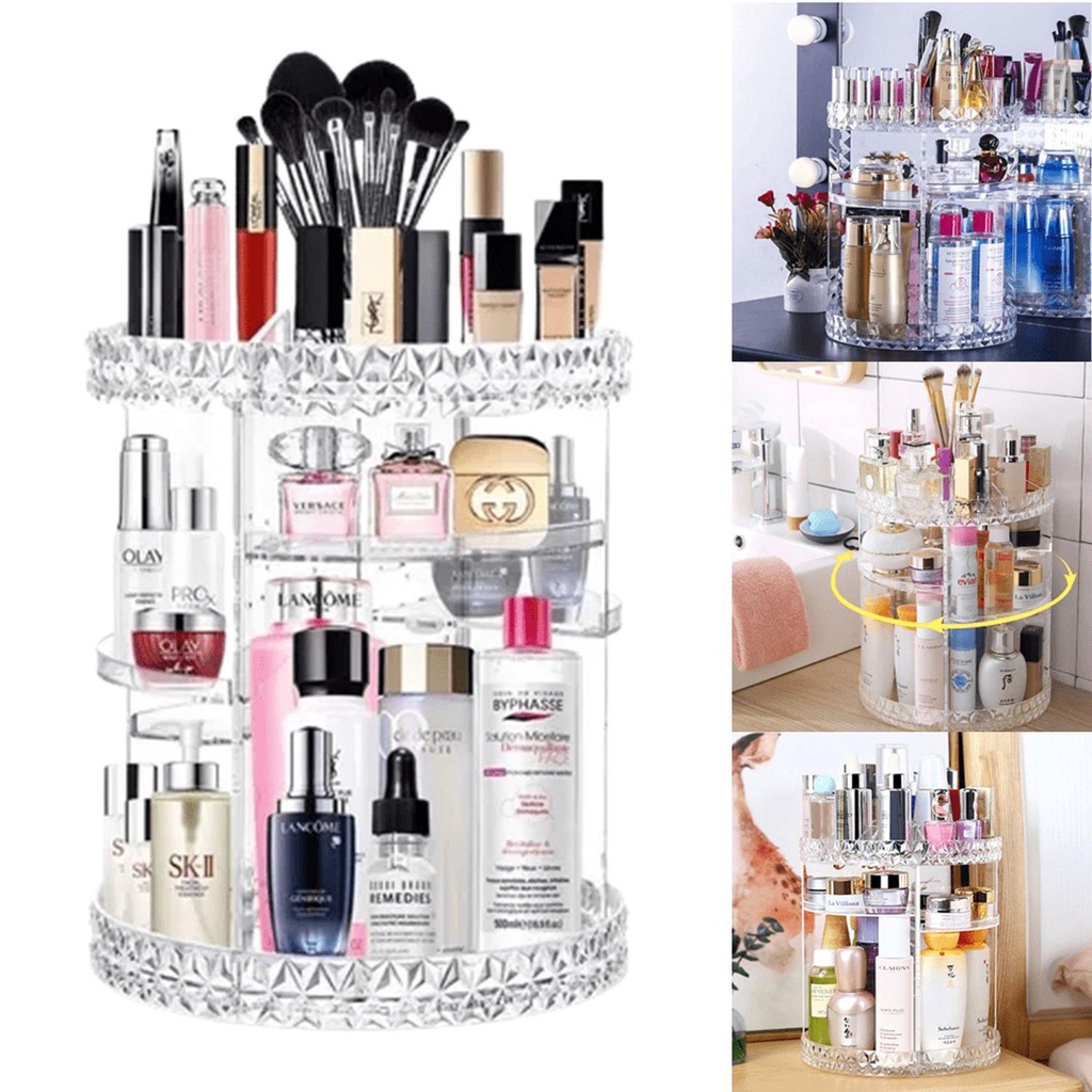 Organizador giratório de maquiagem, armazenamento de maquiagem, display de cosméticos 360° e suporte de cosméticos, caix