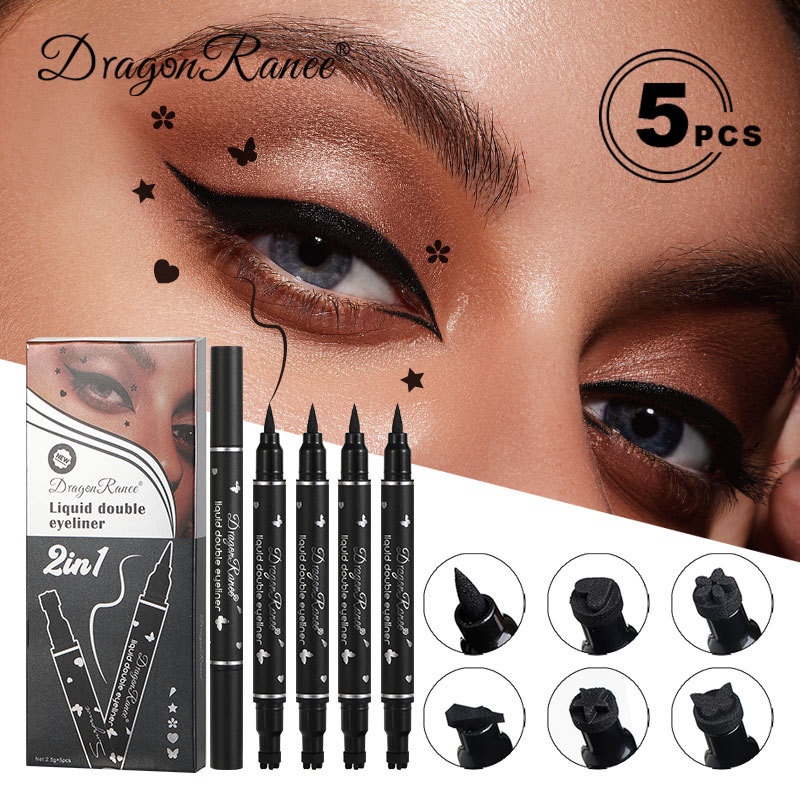 5 PCS Caneta Para Carimbos Black Liquid Eyeliner , Ponta De Feltro Super Fina De Dupla Face Com Alta Pigmentação Sombra